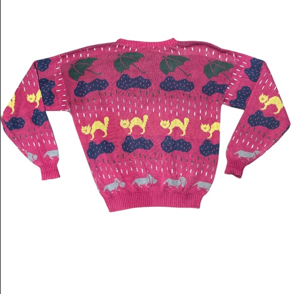 Vintage Woolrich Raining Cats and Dogs Pink Sweater Size:Medium - Picture 2 of 5
